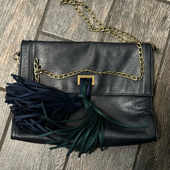 Anthropologie Handbags - Anthropologie, Navy Blue Samantha Crossbody Chain Strap Clutch Purse
